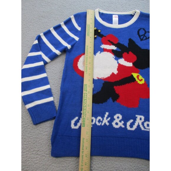Ugly Christmas Sweater Women's Small Rock N Roll Santa Clause Jingle Bells Blue - Picture 4 of 7